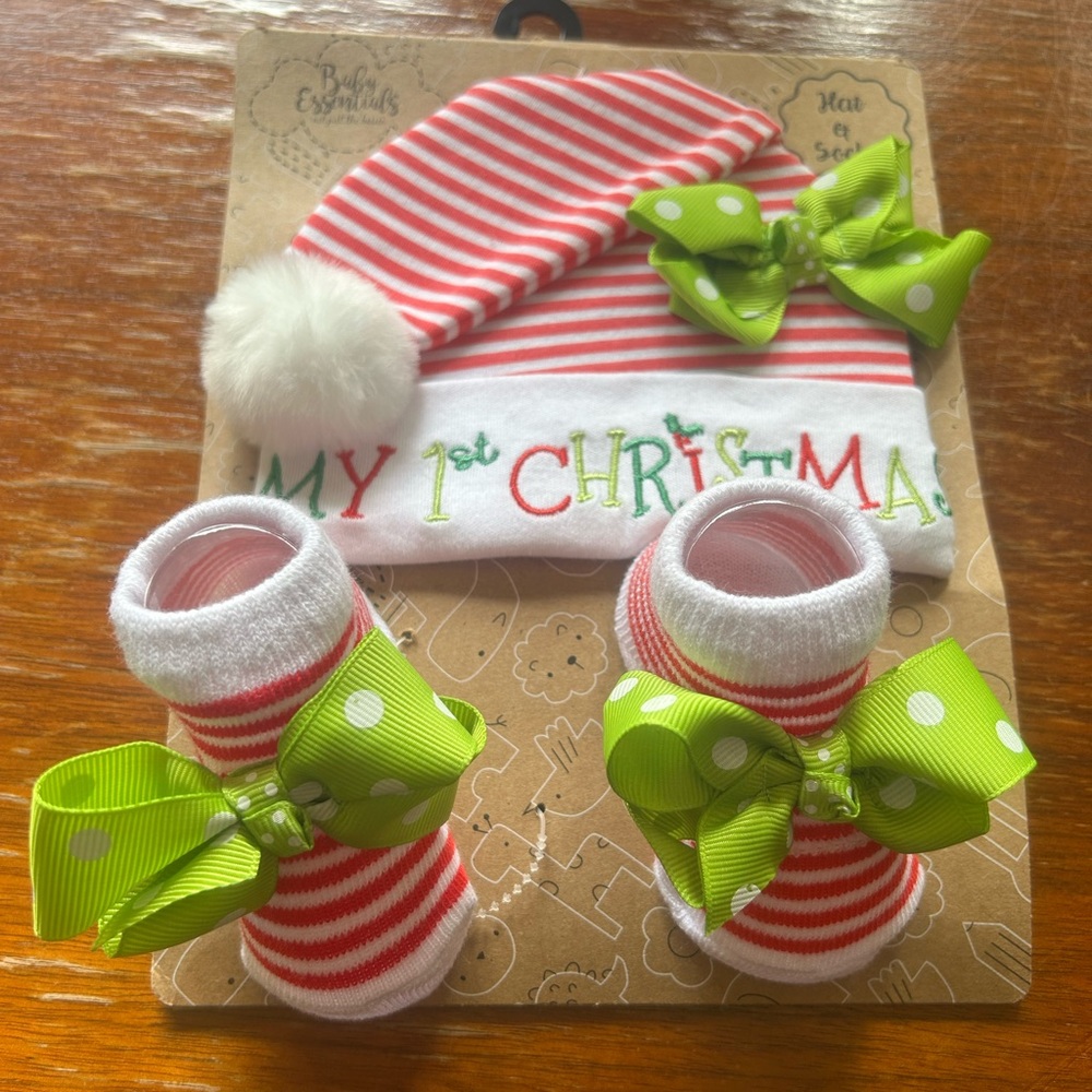 Baby’s My First Christmas Hat and Sock Set - Red and Green